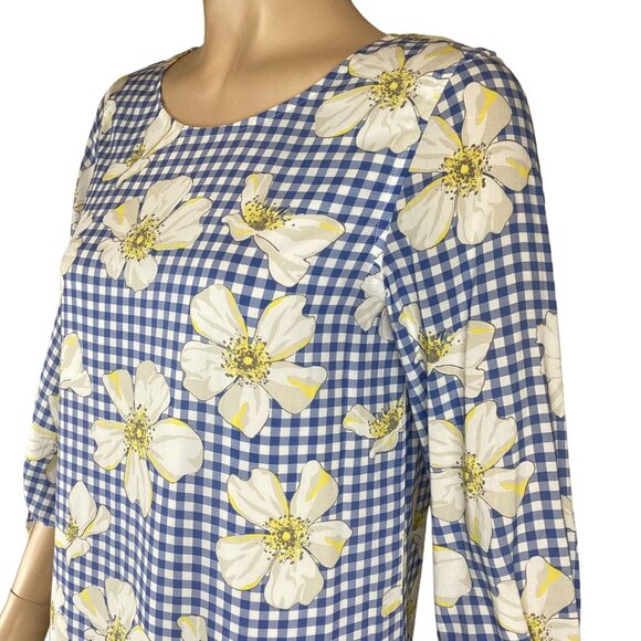 Draper James Dress Size 4 Blue & White Floral‎ Yellow Gingham Stretch - Picture 6 of 8